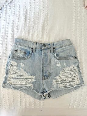 LF Carmar Light Blue Distressed High-Rise Denim Shorts